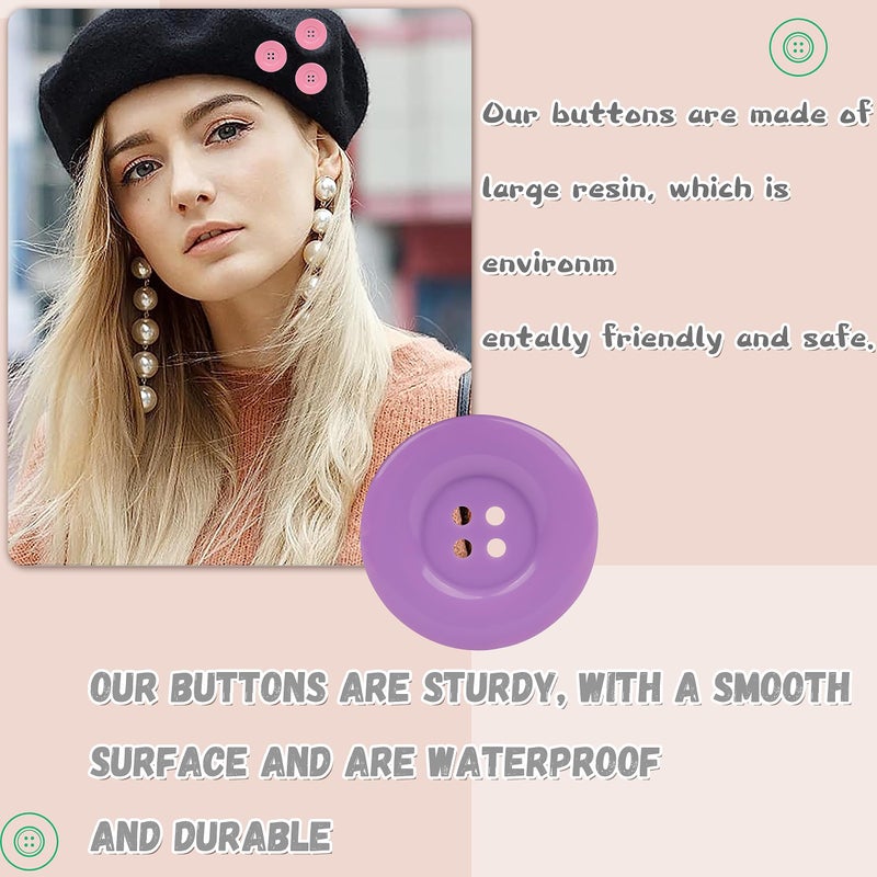 YAKA 50pcs 4 Holes Round Sewing Resin Buttons1.5inch/38mm in Bulk for Environmental Sewing Fasteners Scrapbooking DIY Sewing Tailor Crafts Coats Clothe Amethyst - Image 3